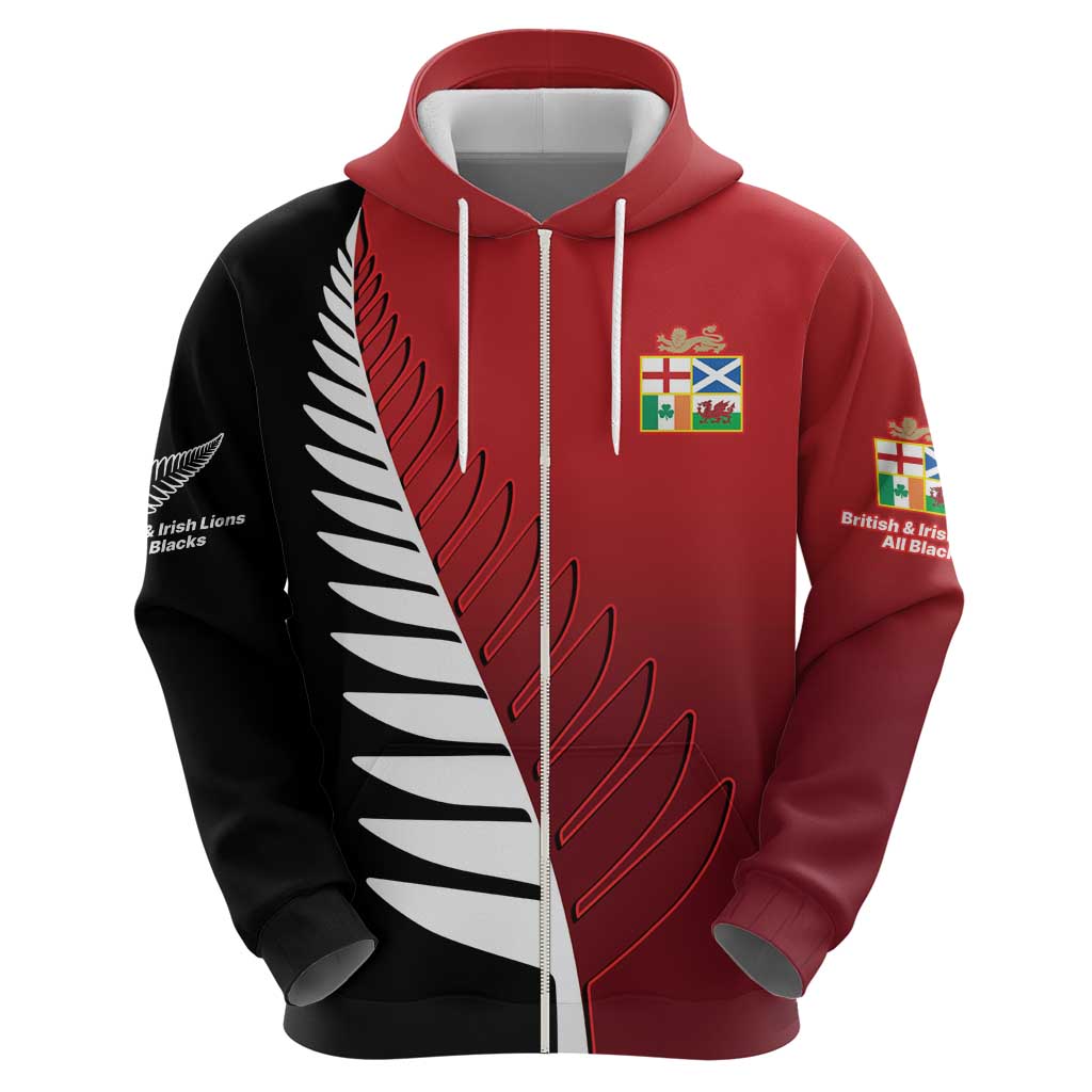 Custom British Lions New Zealand Zip Hoodie Half Black Fern