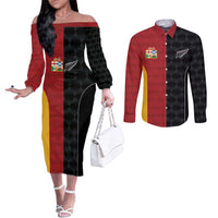 Custom British Lions New Zealand Couples Matching Off The Shoulder Long Sleeve Dress and Long Sleeve Button Shirt Sporty Style LT9 Black - Polynesian Pride