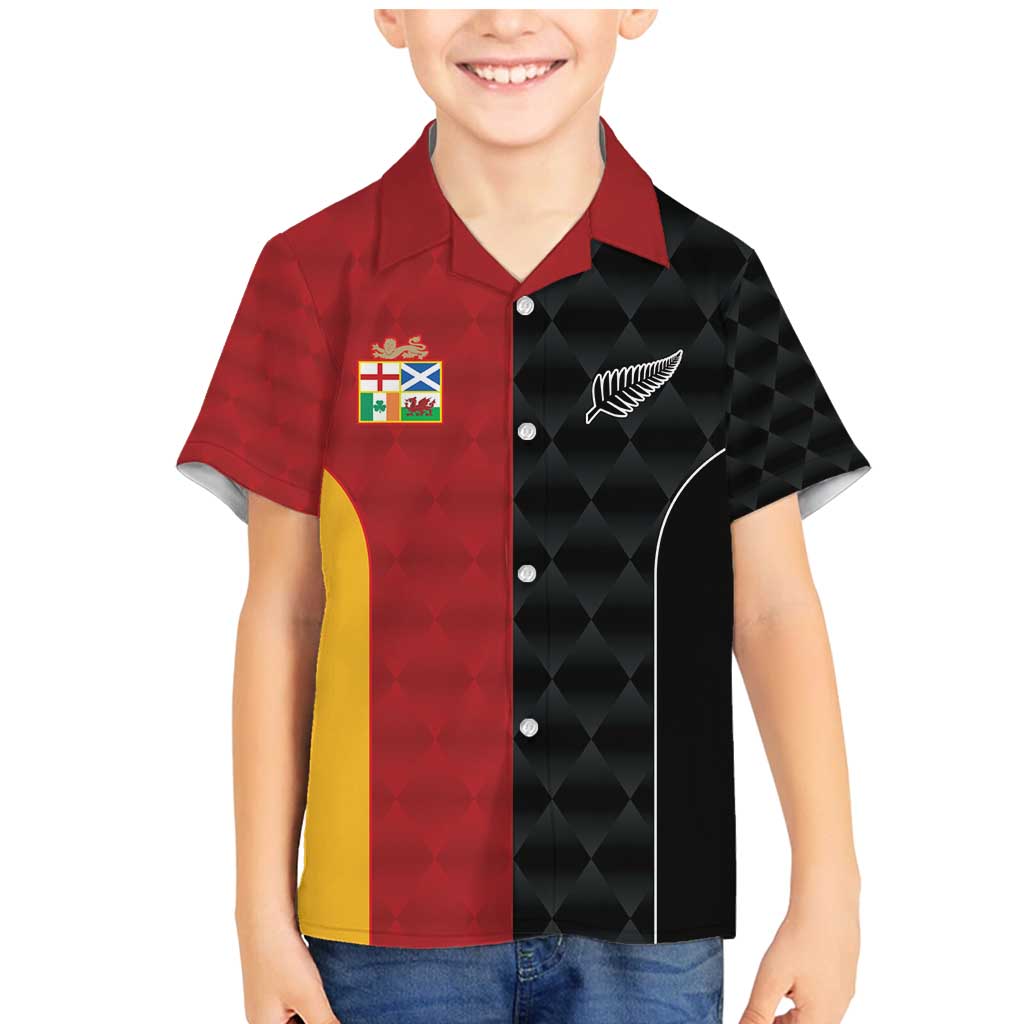 Custom British Lions New Zealand Family Matching Mermaid Dress and Hawaiian Shirt Sporty Style LT9 Son's Shirt Black - Polynesian Pride