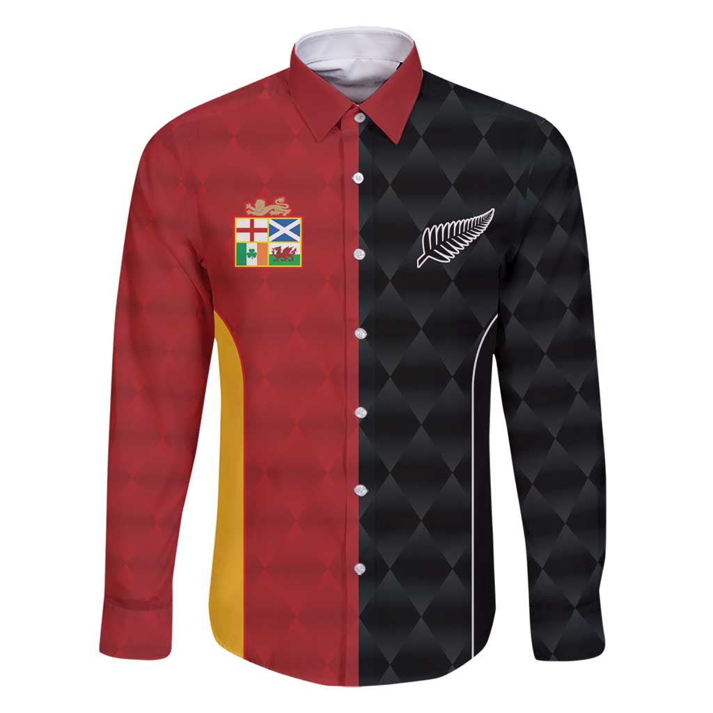Custom British Lions New Zealand Family Matching Off Shoulder Maxi Dress and Hawaiian Shirt Sporty Style LT9 Dad's Shirt - Long Sleeve Black - Polynesian Pride
