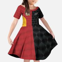 Custom British Lions New Zealand Family Matching Puletasi and Hawaiian Shirt Sporty Style LT9 Daughter's Dress Black - Polynesian Pride
