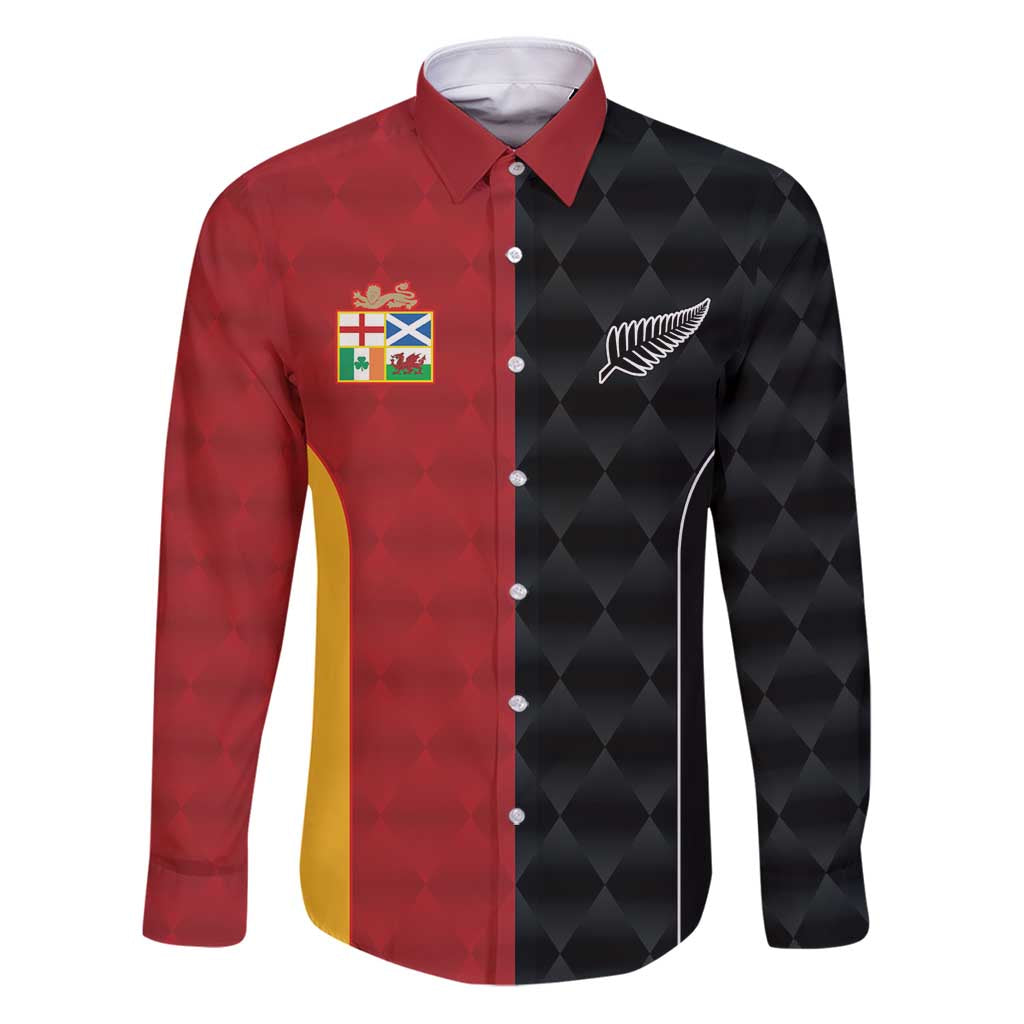 Custom British Lions New Zealand Family Matching Puletasi and Hawaiian Shirt Sporty Style LT9 Dad's Shirt - Long Sleeve Black - Polynesian Pride
