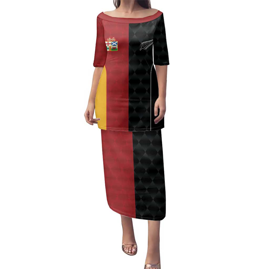 Custom British Lions New Zealand Family Matching Puletasi and Hawaiian Shirt Sporty Style LT9 Mom's Dress Black - Polynesian Pride