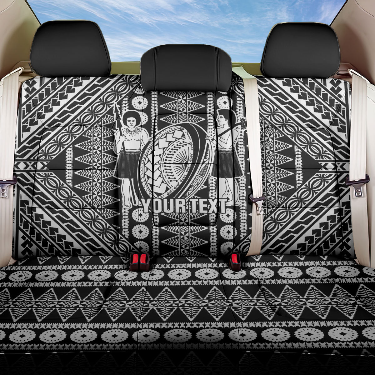 Fiji Custom Rugby National Heritage Back Car Seat Cover Black Traditional Masi Inspired LT9 One Size Black - Polynesian Pride