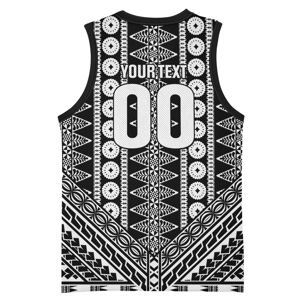 Fiji Custom Rugby National Heritage Basketball Jersey Black Traditional Masi Inspired