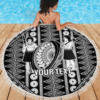 Fiji Custom Rugby National Heritage Beach Blanket Black Traditional Masi Inspired