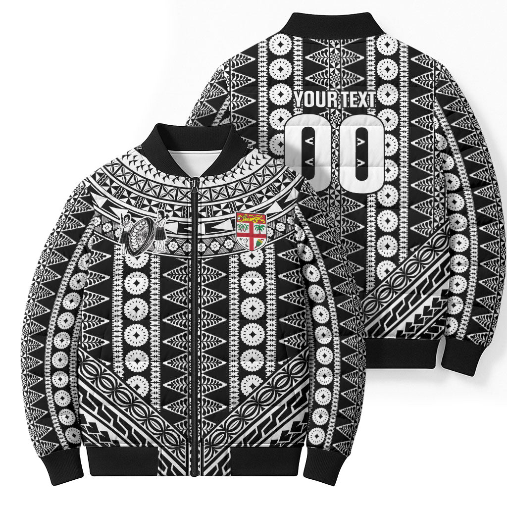 Fiji Custom Rugby National Heritage Bomber Puffer Jacket Black Traditional Masi Inspired