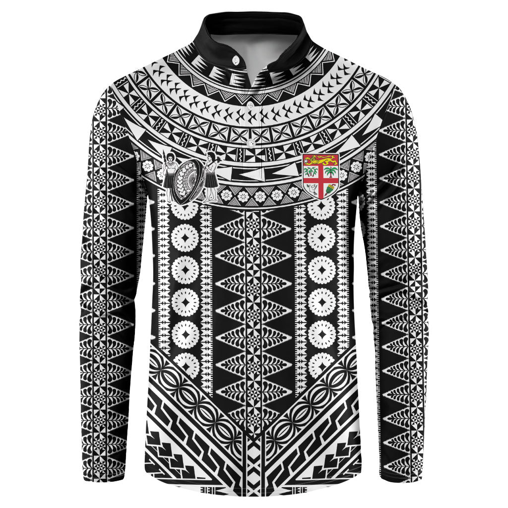 Fiji Custom Rugby National Heritage Button Sweatshirt Black Traditional Masi Inspired LT9 Black - Polynesian Pride