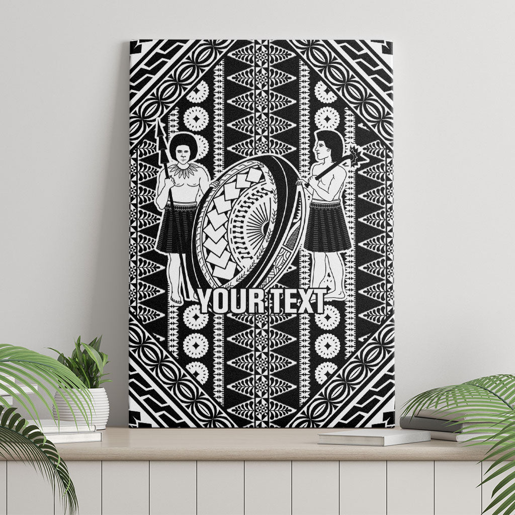 Fiji Custom Rugby National Heritage Canvas Wall Art Black Traditional Masi Inspired