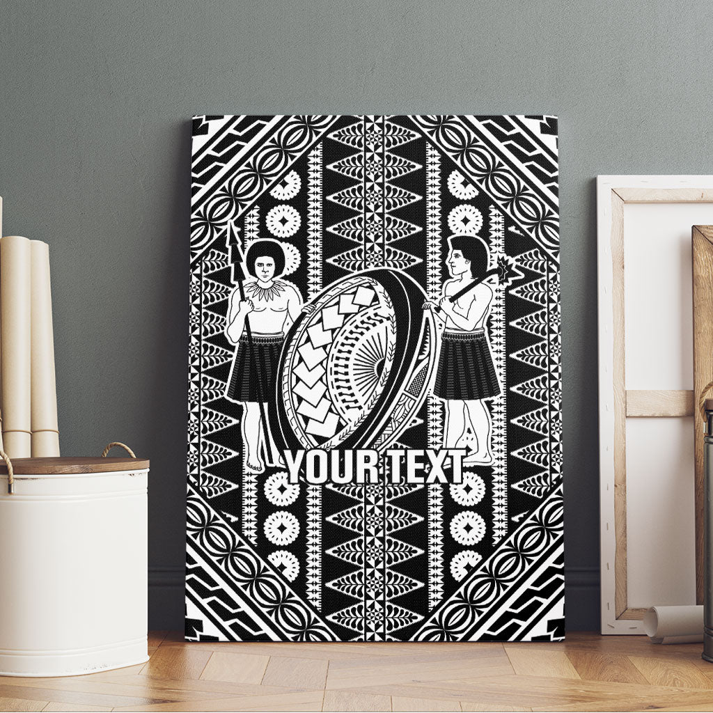 Fiji Custom Rugby National Heritage Canvas Wall Art Black Traditional Masi Inspired