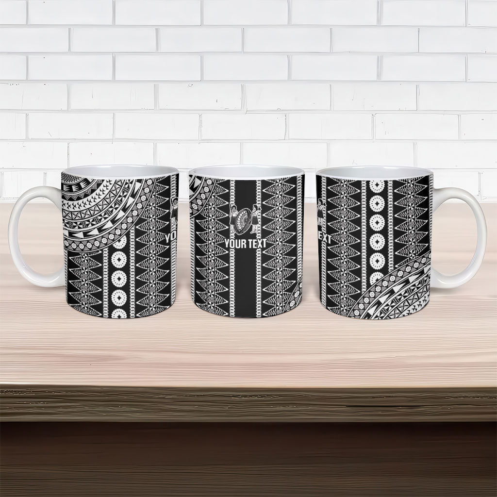 Fiji Custom Rugby National Heritage Ceramic Mug Black Traditional Masi Inspired