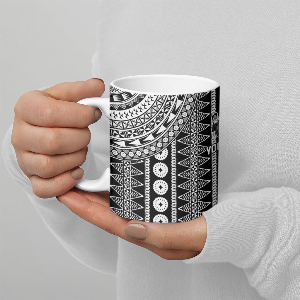 Fiji Custom Rugby National Heritage Ceramic Mug Black Traditional Masi Inspired