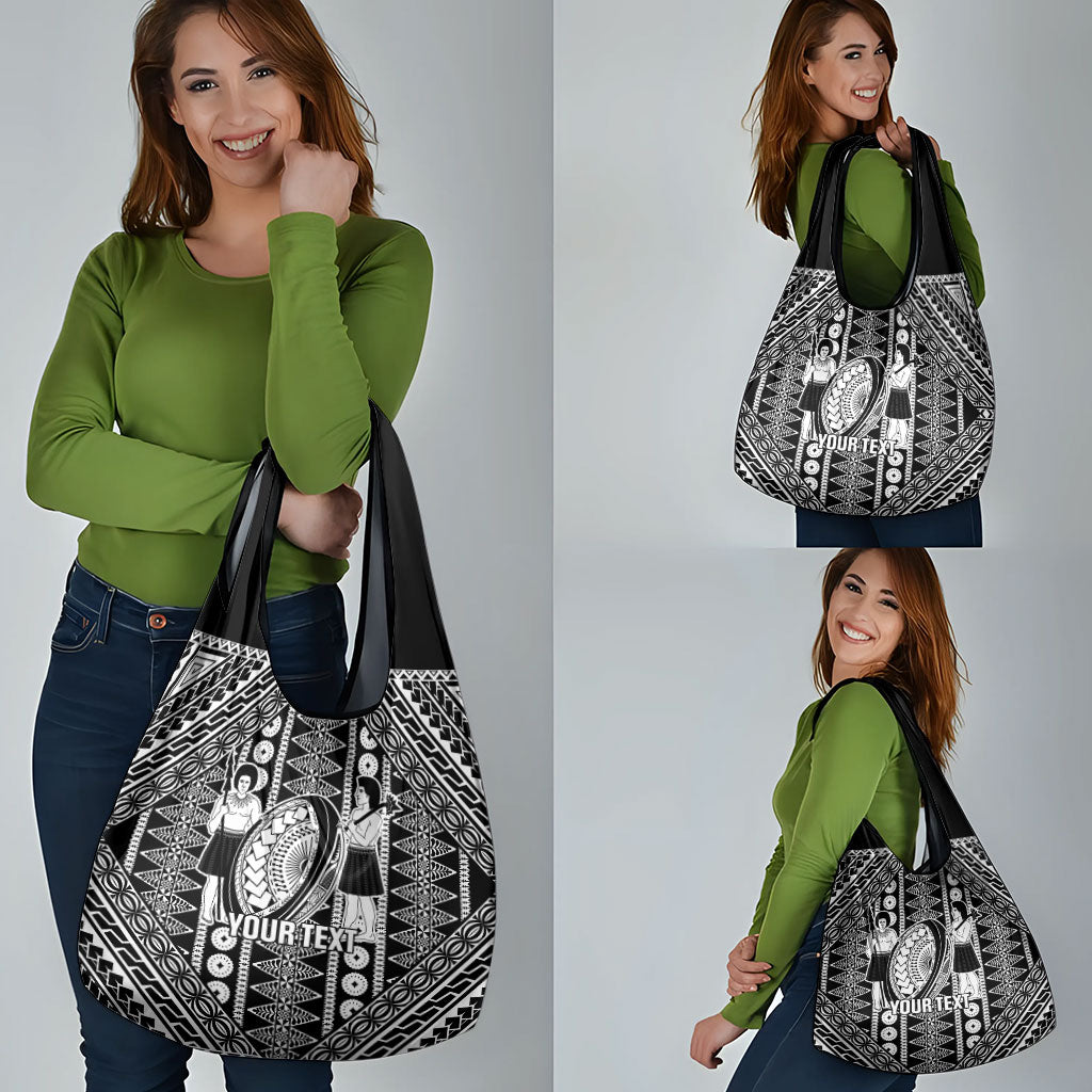Fiji Custom Rugby National Heritage Grocery Bag Black Traditional Masi Inspired