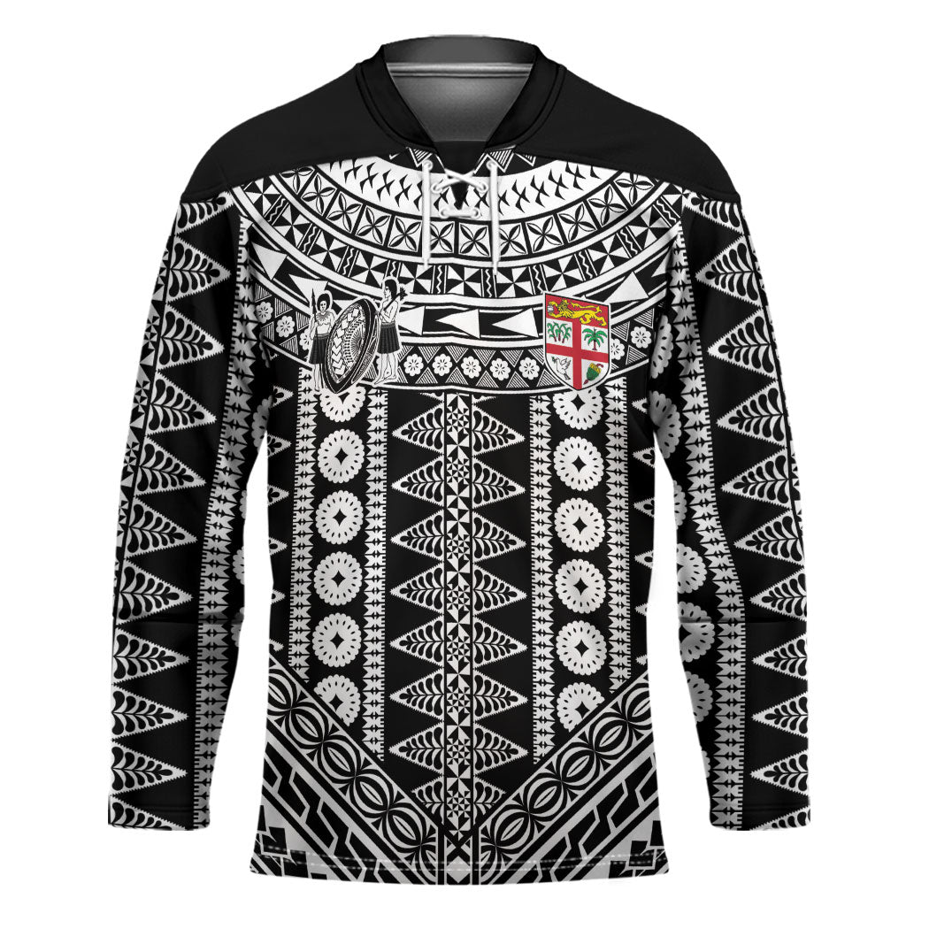 Fiji Custom Rugby National Heritage Hockey Jersey Black Traditional Masi Inspired