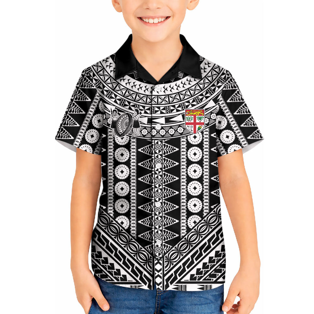 Fiji Custom Rugby National Heritage Kid Hawaiian Shirt Black Traditional Masi Inspired