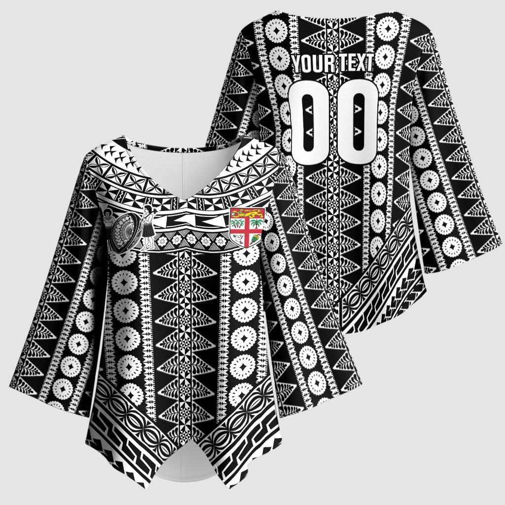 Fiji Custom Rugby National Heritage Kimono Sleeve Blouse Black Traditional Masi Inspired