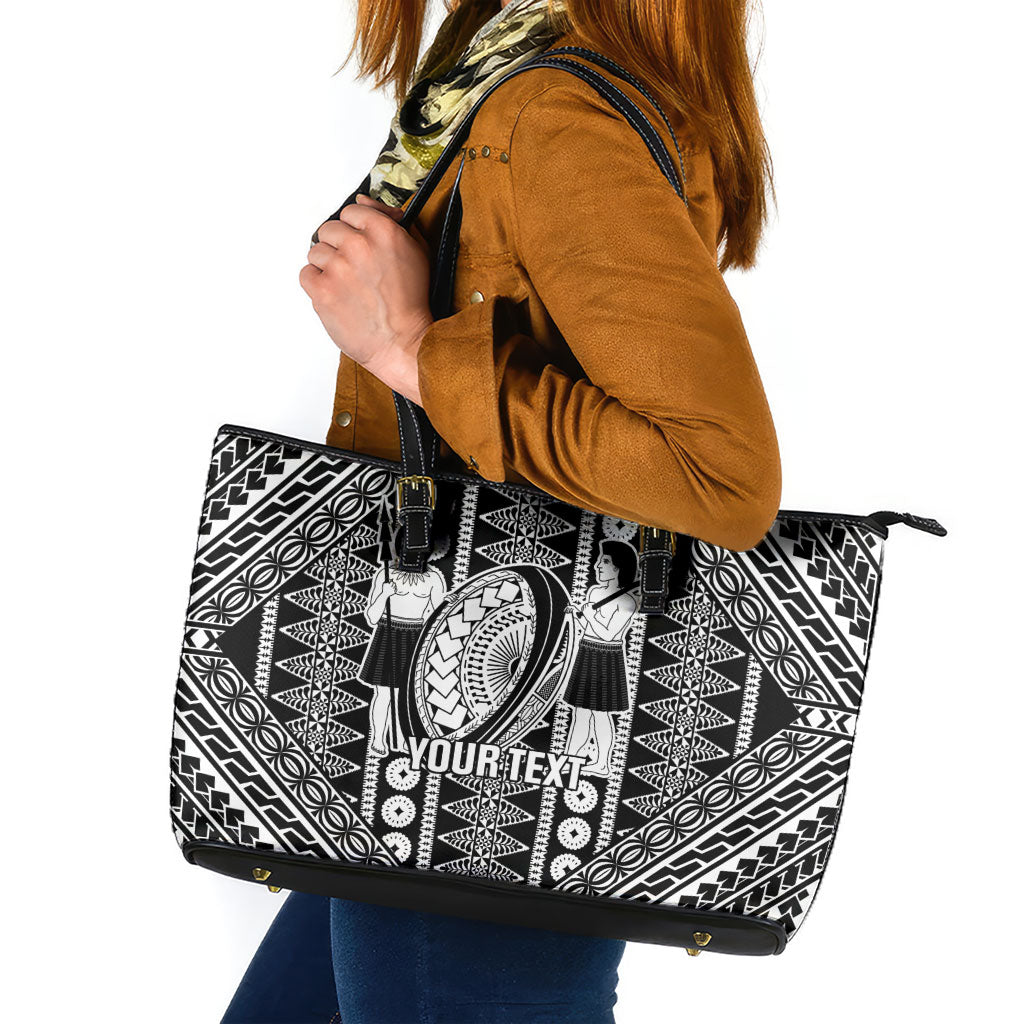 Fiji Custom Rugby National Heritage Leather Tote Bag Black Traditional Masi Inspired LT9 Black - Polynesian Pride