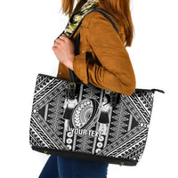 Fiji Custom Rugby National Heritage Leather Tote Bag Black Traditional Masi Inspired