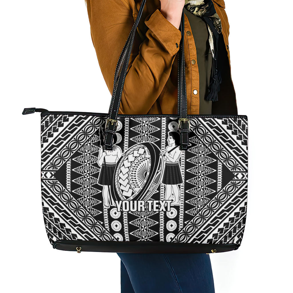 Fiji Custom Rugby National Heritage Leather Tote Bag Black Traditional Masi Inspired