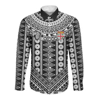 Fiji Custom Rugby National Heritage Long Sleeve Button Shirt Black Traditional Masi Inspired
