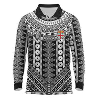Fiji Custom Rugby National Heritage Long Sleeve Polo Shirt Black Traditional Masi Inspired
