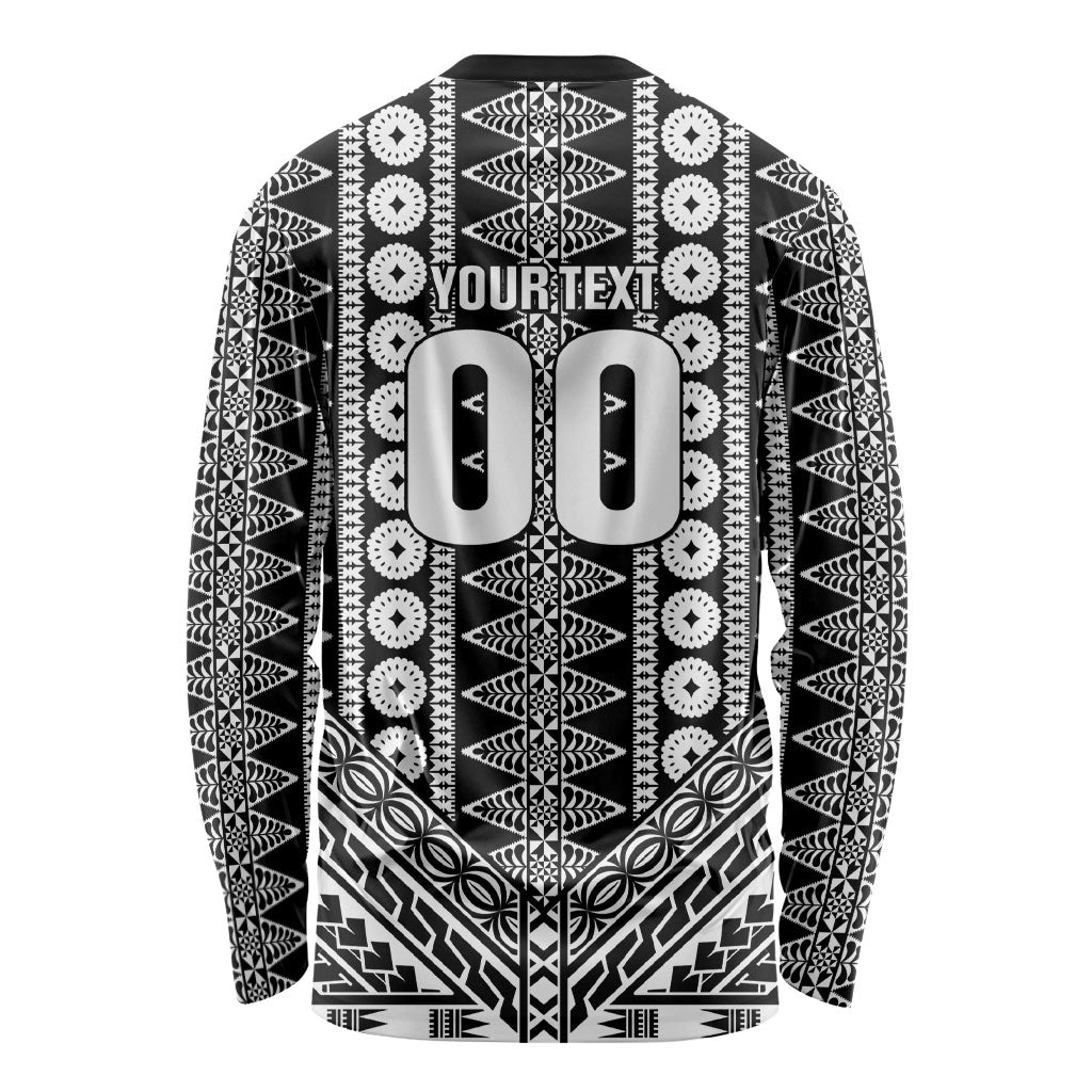 Fiji Custom Rugby National Heritage Long Sleeve Shirt Black Traditional Masi Inspired