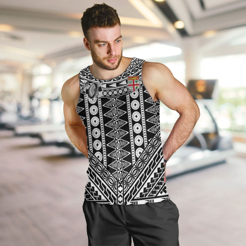 Fiji Custom Rugby National Heritage Men Tank Top Black Traditional Masi Inspired