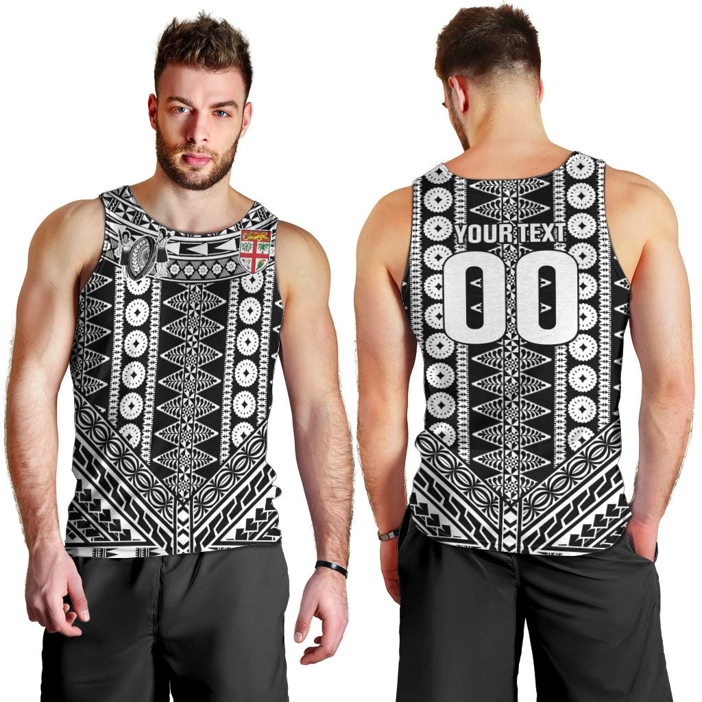 Fiji Custom Rugby National Heritage Men Tank Top Black Traditional Masi Inspired