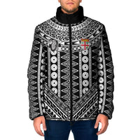 Fiji Custom Rugby National Heritage Padded Jacket Black Traditional Masi Inspired