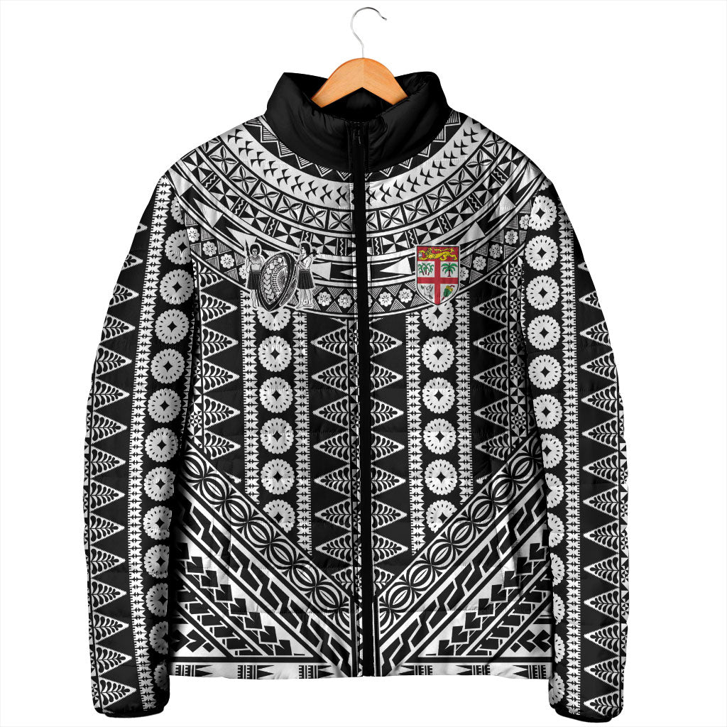 Fiji Custom Rugby National Heritage Padded Jacket Black Traditional Masi Inspired