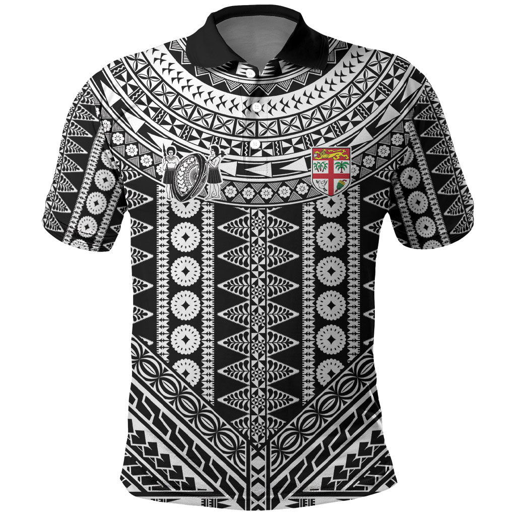 Fiji Custom Rugby National Heritage Polo Shirt Black Traditional Masi Inspired