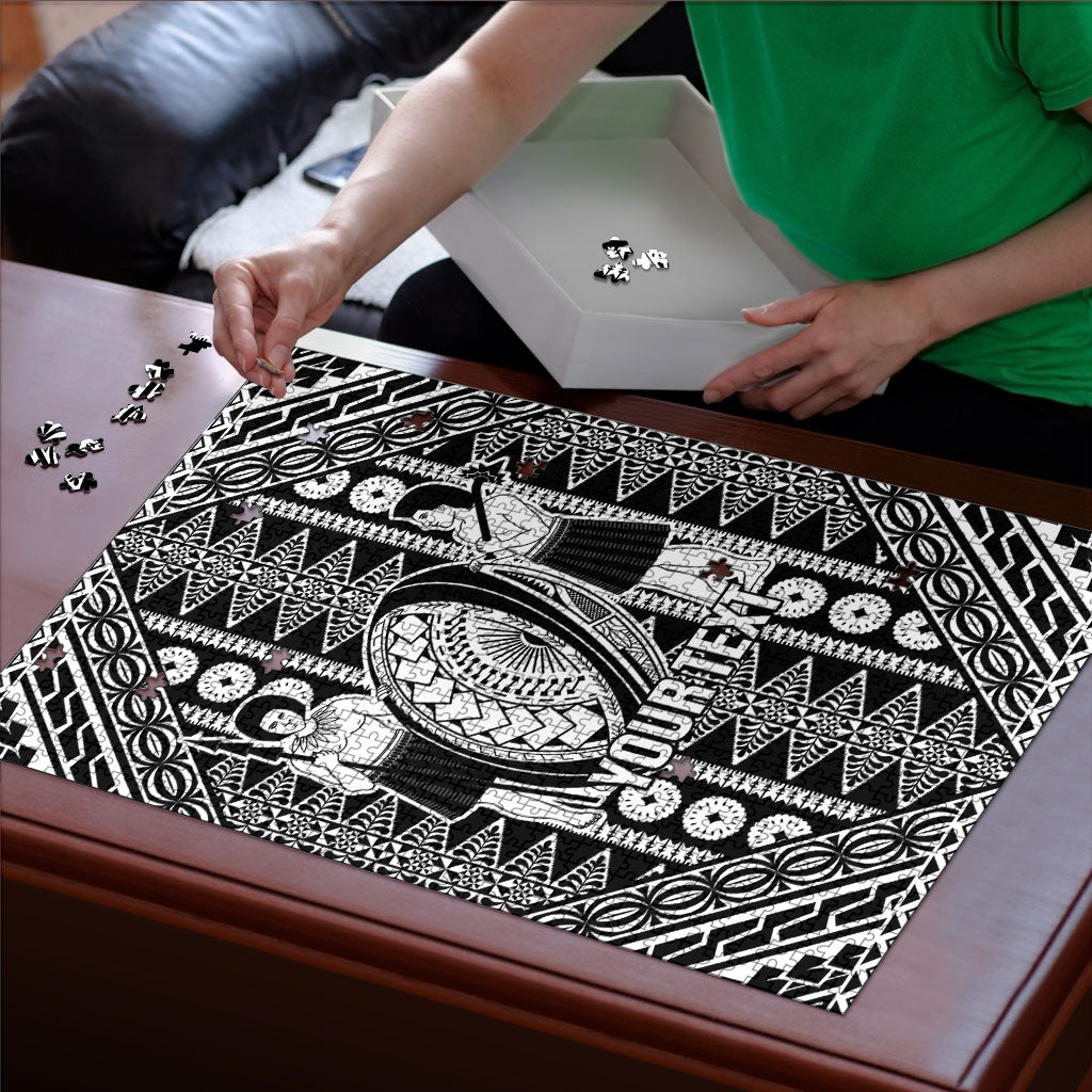 Fiji Custom Rugby National Heritage Puzzle Black Traditional Masi Inspired