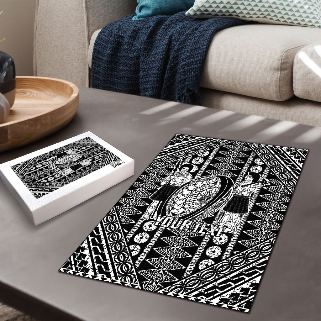 Fiji Custom Rugby National Heritage Puzzle Black Traditional Masi Inspired