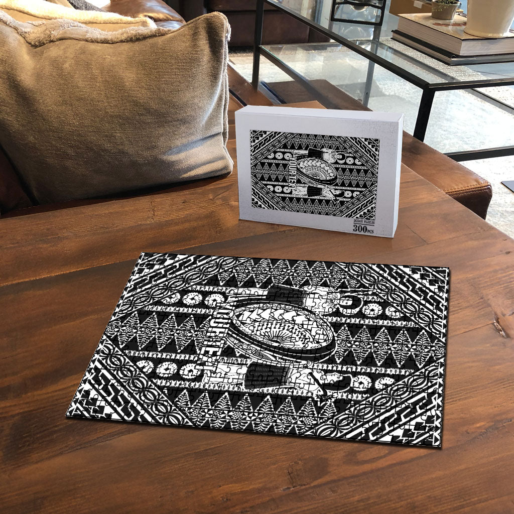 Fiji Custom Rugby National Heritage Puzzle Black Traditional Masi Inspired
