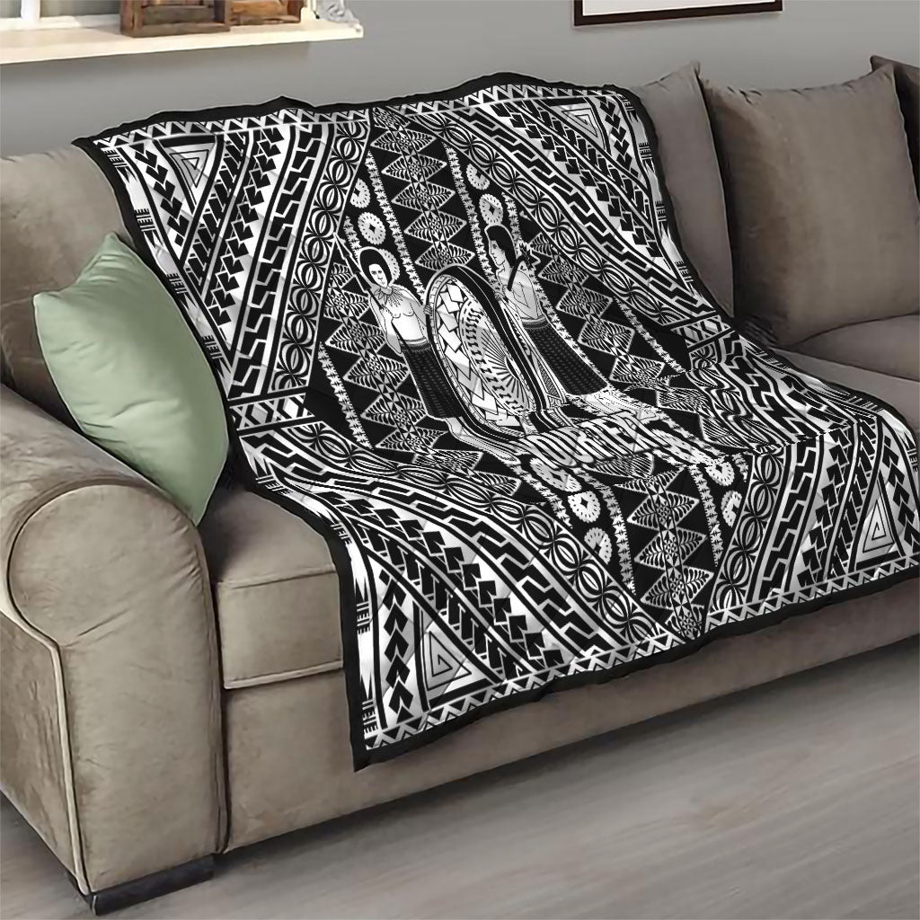 Fiji Custom Rugby National Heritage Quilt Black Traditional Masi Inspired