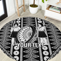 Fiji Custom Rugby National Heritage Round Carpet Black Traditional Masi Inspired
