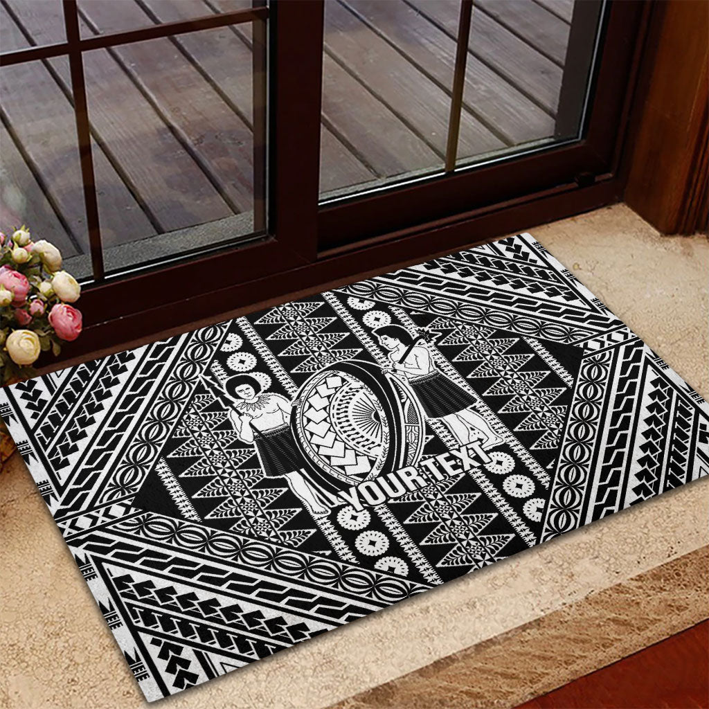 Fiji Custom Rugby National Heritage Rubber Doormat Black Traditional Masi Inspired