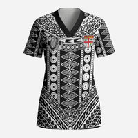 Fiji Custom Rugby National Heritage Scrub Top Black Traditional Masi Inspired