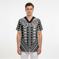 Fiji Custom Rugby National Heritage Scrub Top Black Traditional Masi Inspired