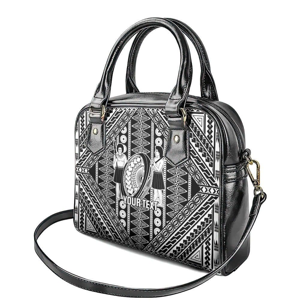 Fiji Custom Rugby National Heritage Shoulder Handbag Black Traditional Masi Inspired