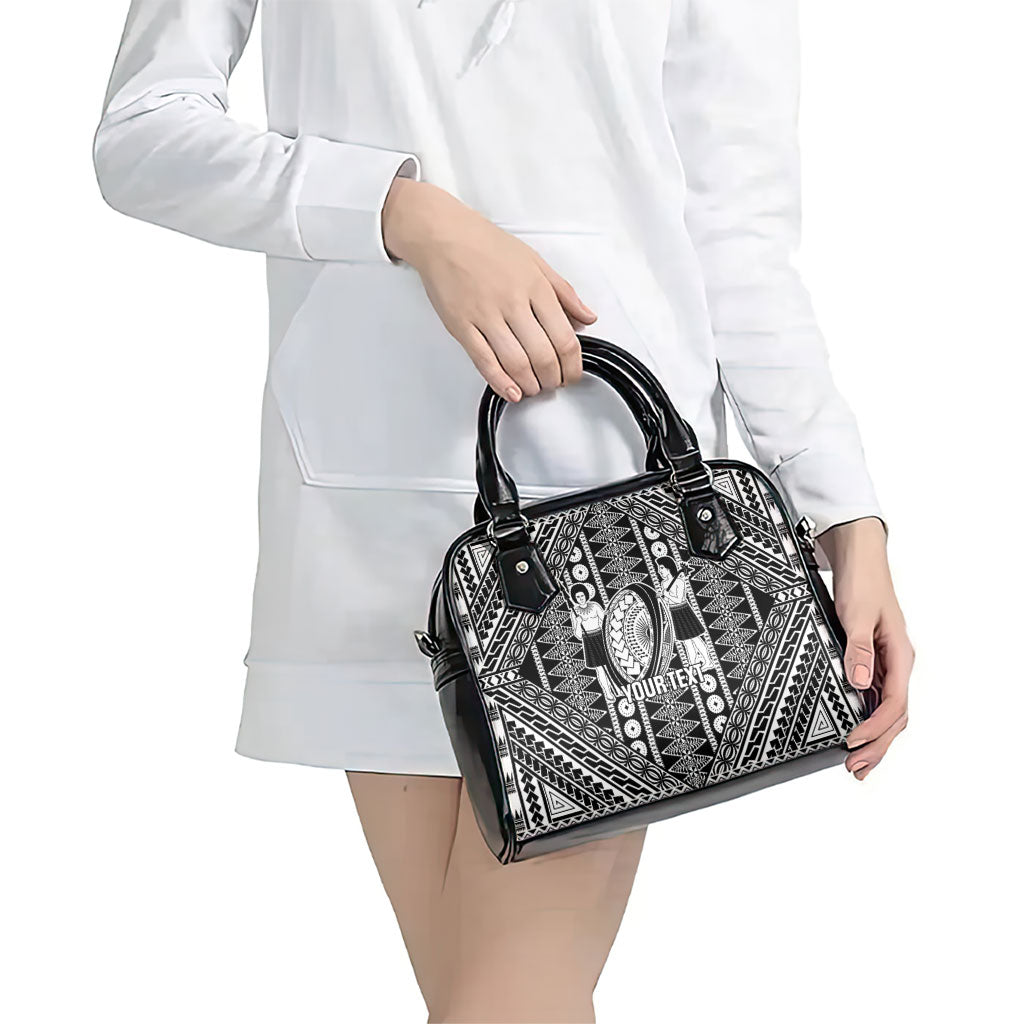 Fiji Custom Rugby National Heritage Shoulder Handbag Black Traditional Masi Inspired
