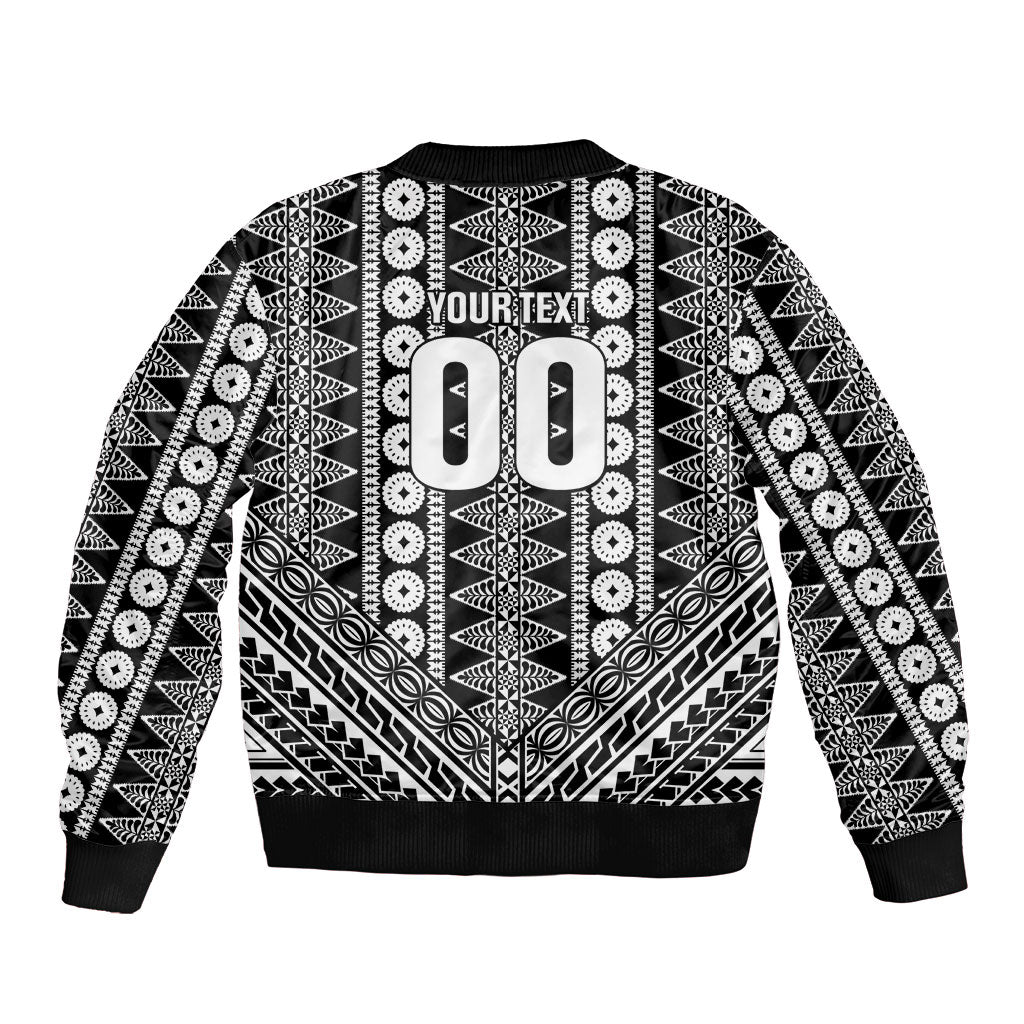 Fiji Custom Rugby National Heritage Sleeve Zip Bomber Jacket Black Traditional Masi Inspired