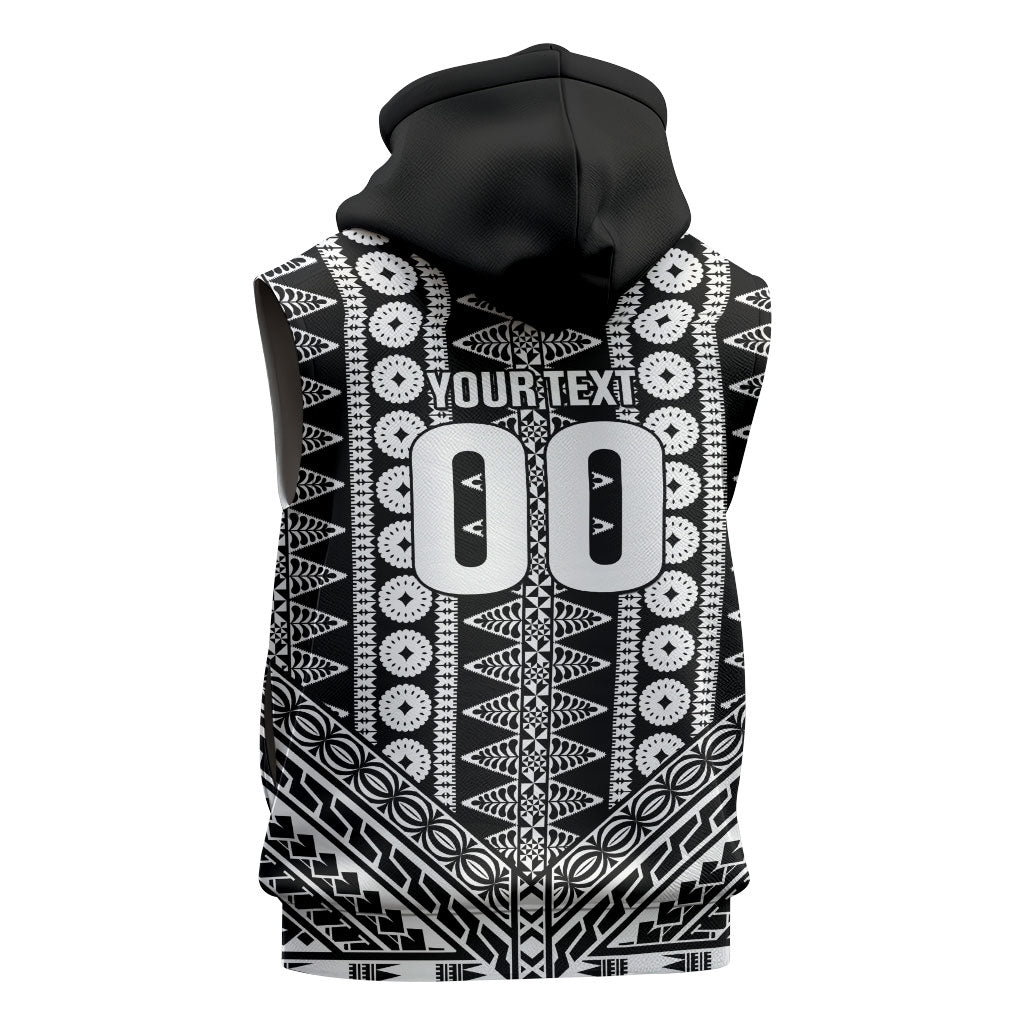 Fiji Custom Rugby National Heritage Sleeveless Hoodie Black Traditional Masi Inspired