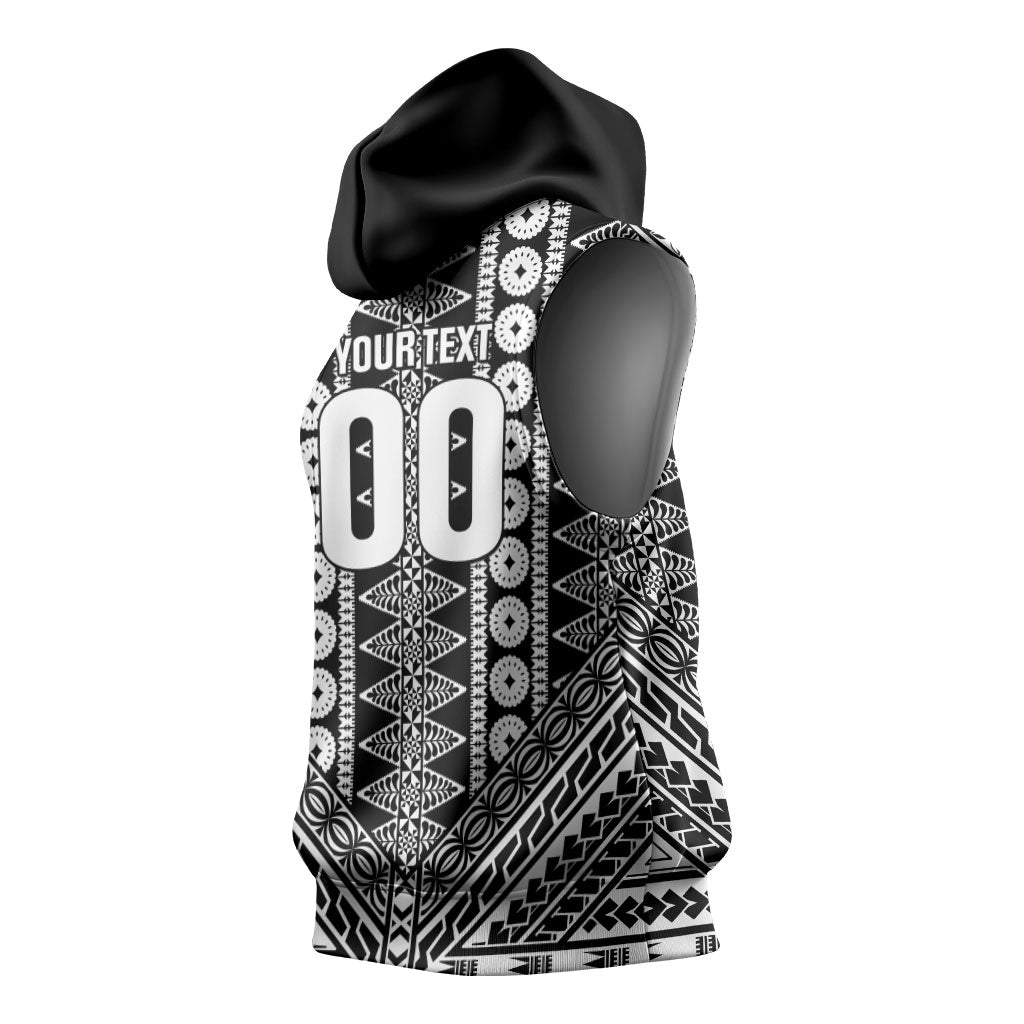 Fiji Custom Rugby National Heritage Sleeveless Hoodie Black Traditional Masi Inspired