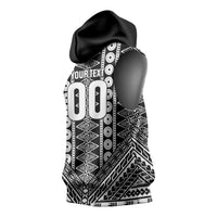 Fiji Custom Rugby National Heritage Sleeveless Hoodie Black Traditional Masi Inspired