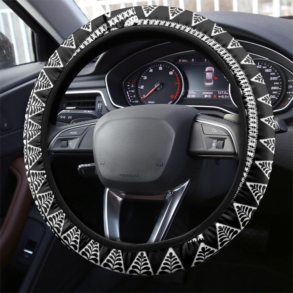 Fiji Rugby National Heritage Steering Wheel Cover Black Traditional Masi Inspired