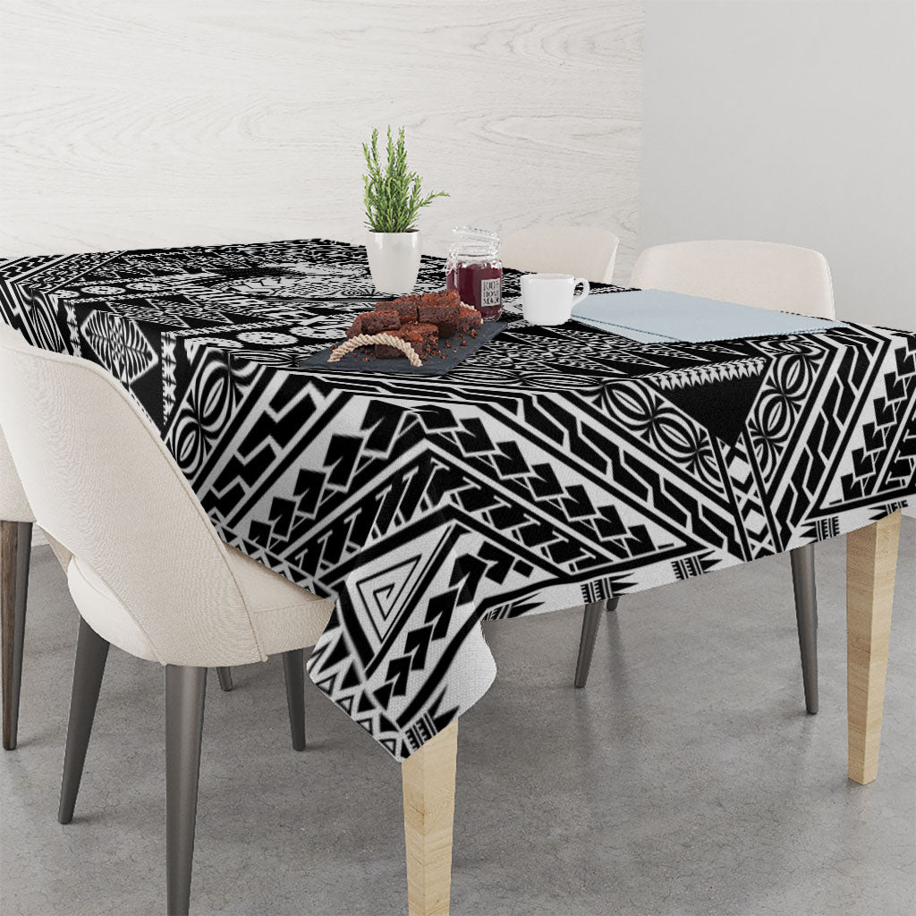 Fiji Custom Rugby National Heritage Tablecloth Black Traditional Masi Inspired