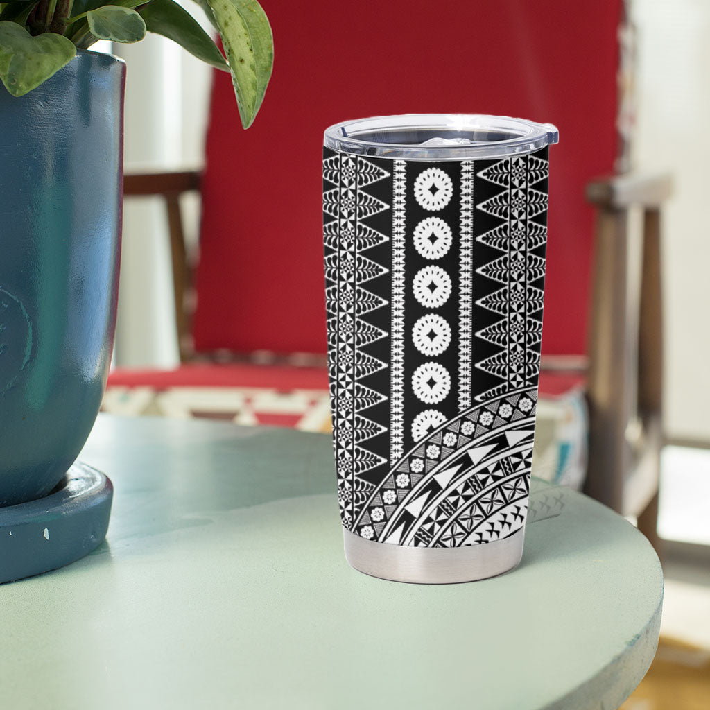 Fiji Custom Rugby National Heritage Tumbler Cup Black Traditional Masi Inspired