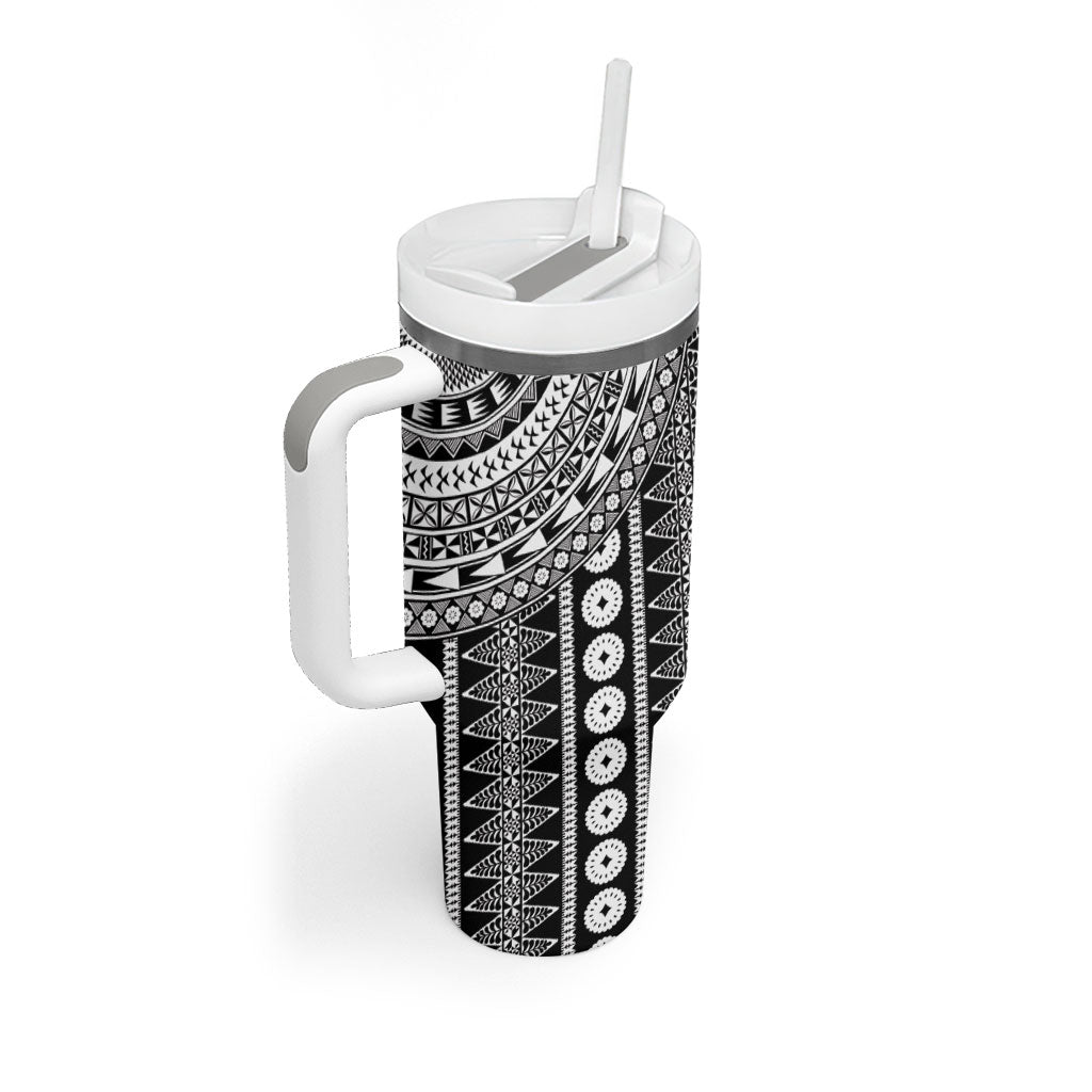 Fiji Custom Rugby National Heritage Tumbler With Handle Black Traditional Masi Inspired