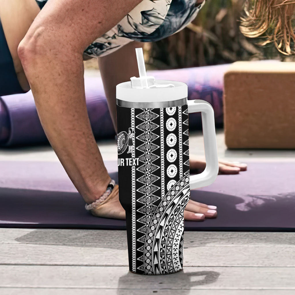 Fiji Custom Rugby National Heritage Tumbler With Handle Black Traditional Masi Inspired